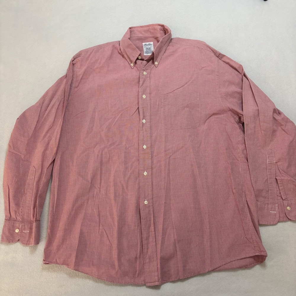Brooks Brothers Shirt Large Men's Relaxed Fit Red Gingham Cotton Button Down